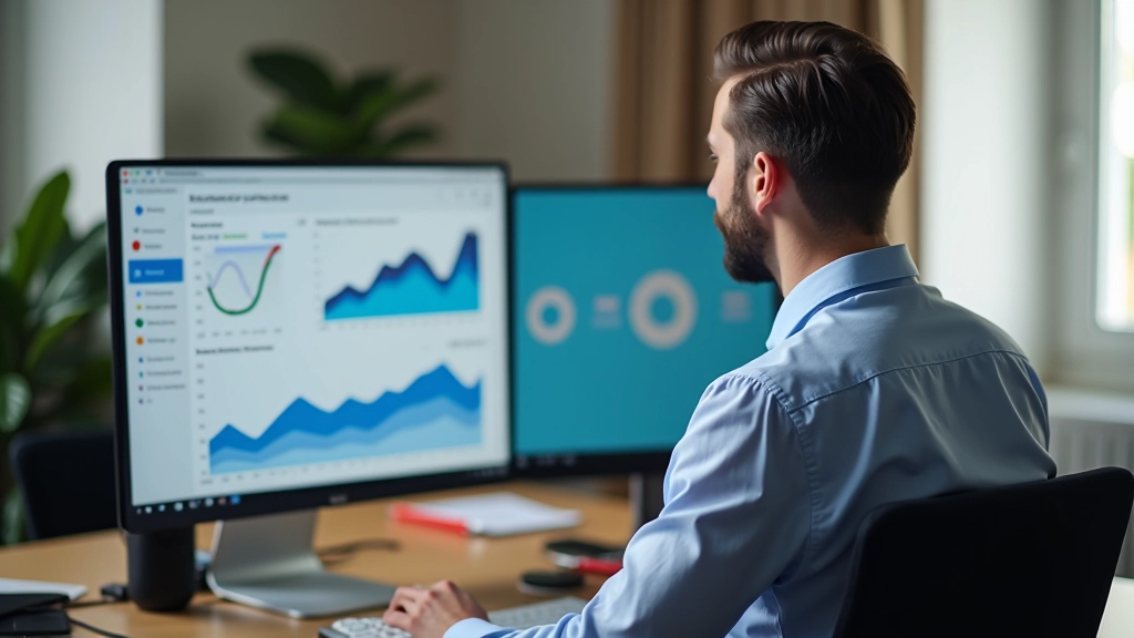 Proprietário de negócio analisando métricas e crescimento em dashboard