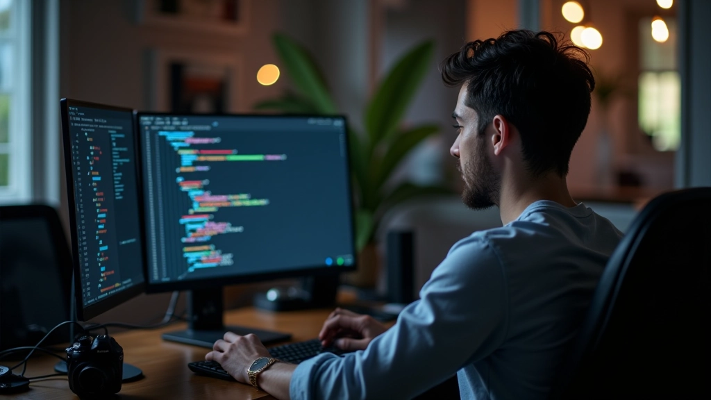 Desenvolvedor a trabalhar em código HTML e CSS numa tela de editor de texto profissional