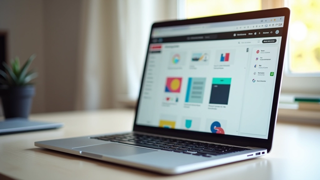 Tela de computador mostrando interface de editor de website com ferramentas de design e elementos visuais
